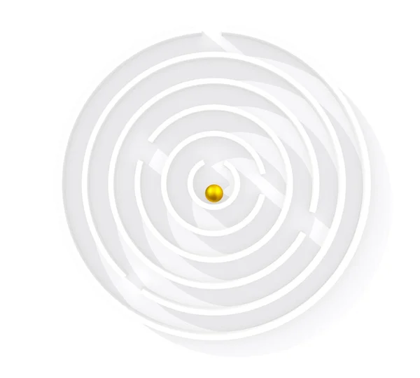 以金球为中心的圆形迷宫的三维图解 — 图库照片