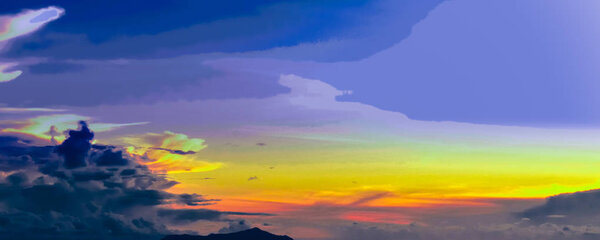 Sunset on Seyshells island. Sea summer cloud sky