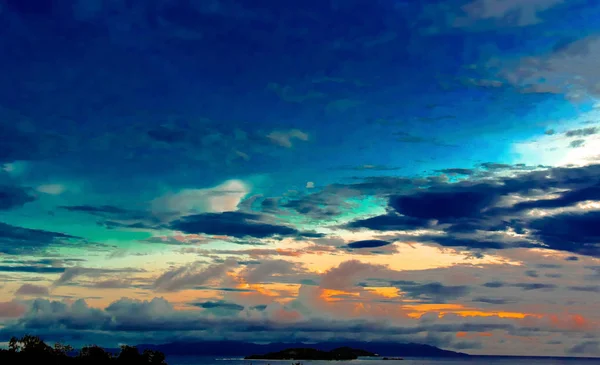 Coucher Soleil Sur Île Seyshells Mer Été Ciel Nuage — Photo