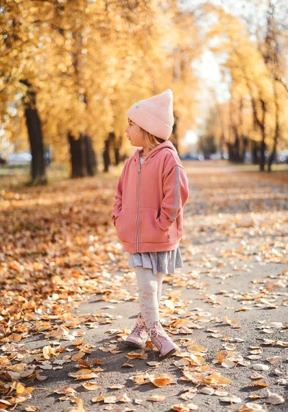 Niño Juega Con Hojas Otoño — Foto de Stock