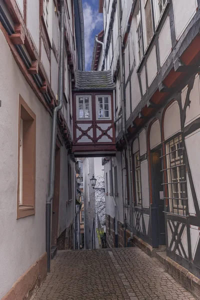Narrow Paved Cobblestone Street Steeply Going Old Part German City — Stock Photo, Image