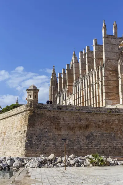 Cathedral Saint Mária Spanyol Város Palma Mallorca Egy Erődített Fal — Stock Fotó