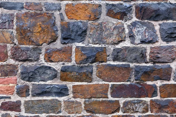 Antigua Pared Piedra Hecha Ladrillos Diferentes Colores Tamaños Cerca — Foto de Stock