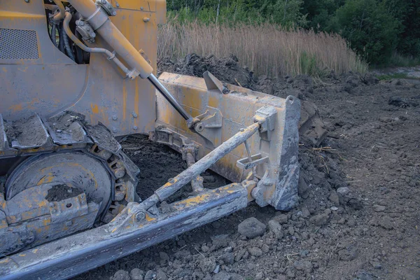 Process Operating Modern Bulldozer While Clearing Site New Construction Site — Stock Photo, Image