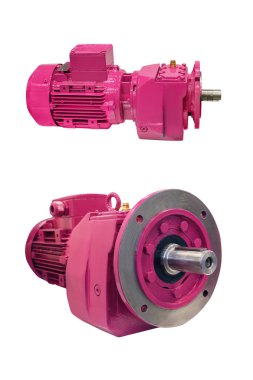 beyaz arka plan üzerinde izole dişli ile iki modern elektrik motoru