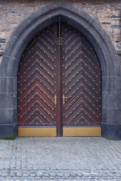Wooden Door Metal Decorations Historic Part German City Mainz — ストック写真
