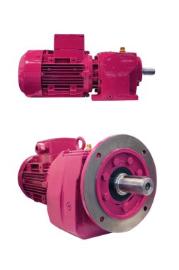 beyaz arka plan üzerinde izole dişli ile iki modern elektrik motoru