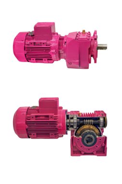 beyaz arka plan üzerinde izole dişli ile iki modern elektrik motoru
