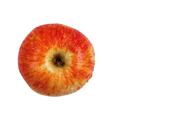 Piękne Czerwone Jabłko Kropelkami Wody Izolowane Białym Tle Zdrowe Odżywianie — Zdjęcie stockowe
