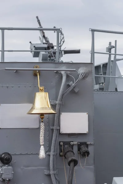 Brass Ship Bell Deck Warship Close — Stock Photo, Image