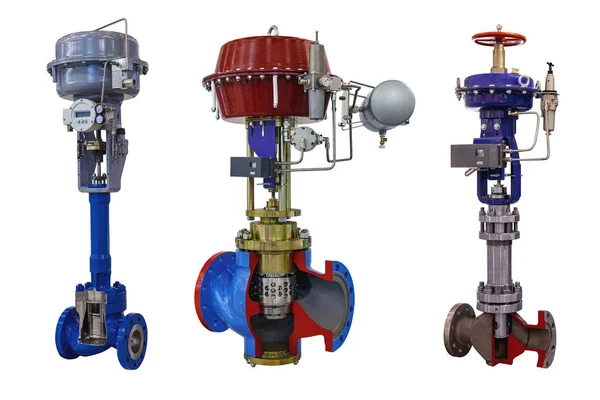 Tres Modernas Válvulas Cierre Con Control Automático Manual Para Gasoducto — Foto de Stock