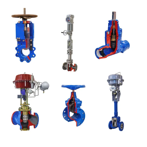 Seis Modernas Válvulas Cierre Con Control Automático Manual Para Una —  Fotos de Stock