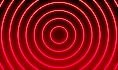 Soyut kırmızı neon ışık daireleri arkaplanı.