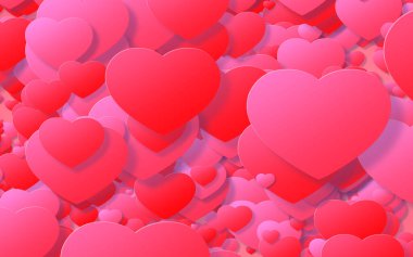 Kırmızı ve pembe kalp. Sevgililer Günü 'nde kalplerin soyut arkaplanı.