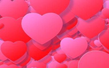 Kırmızı ve pembe kalp. Sevgililer Günü 'nde kalplerin soyut arkaplanı.