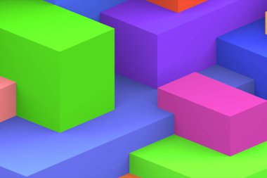 Soyut geometrik kübik renkli arkaplan. izometrik 3d oluşturucu.