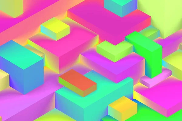 Neon Işıklı Arka Planda Soyut Geometrik Holografik Renkler Izometrik Oluşturucu — Stok fotoğraf
