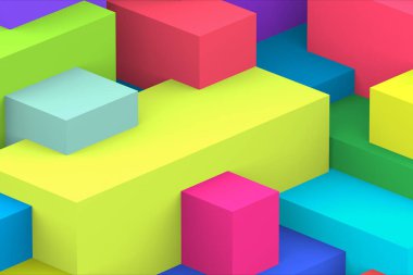 Soyut geometrik kübik renkli arkaplan. izometrik 3d oluşturucu.