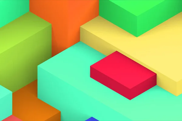 Abstract Geometrische Kubieke Kleurrijke Achtergrond Isometrische Weergave — Stockfoto