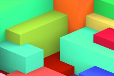 Soyut geometrik kübik renkli arkaplan. izometrik 3d oluşturucu.