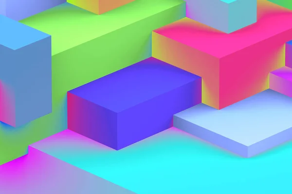 Neon ışıklı arka planda soyut geometrik holografik renkler. izometrik 3d oluşturucu.