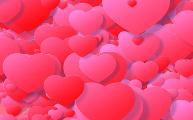 Kırmızı ve pembe kalp. Sevgililer Günü 'nde kalplerin soyut arkaplanı.