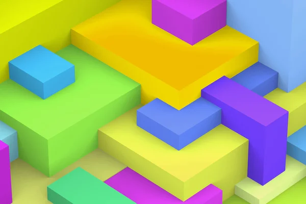 Abstract Geometric Cubic Colorful Background Isometric Render — Stock Photo, Image