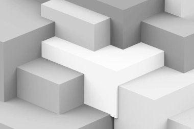 Soyut beyaz ve gri geometrik arkaplan. izometrik kare 3d oluşturucu.