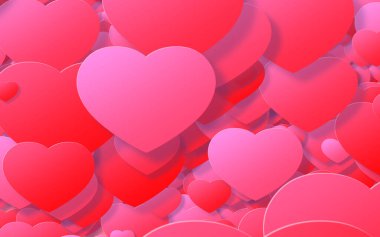 Kırmızı ve pembe kalp. Sevgililer Günü 'nde kalplerin soyut arkaplanı.