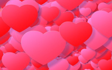 Kırmızı ve pembe kalp. Sevgililer Günü 'nde kalplerin soyut arkaplanı.