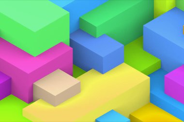 Soyut geometrik kübik renkli arkaplan. izometrik 3d oluşturucu.