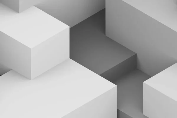 Soyut beyaz ve gri geometrik arkaplan. izometrik kare 3d oluşturucu.