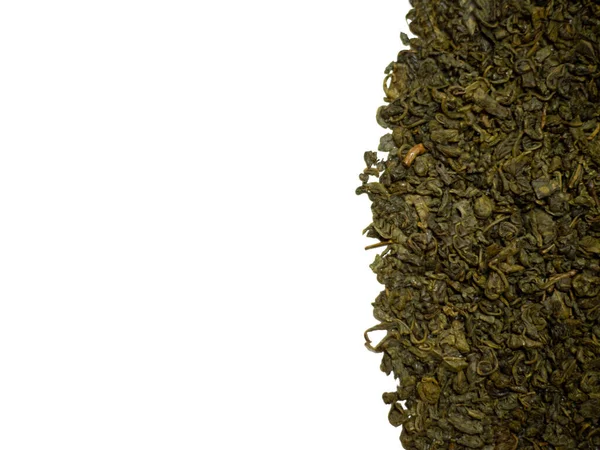 Suszone Liście Zielonej Herbaty Białym Tle Miejsce Tekst — Zdjęcie stockowe