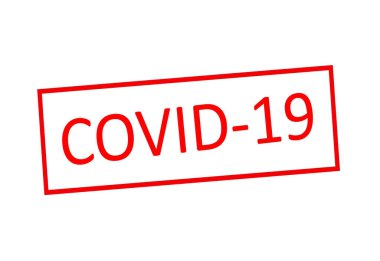Covid-19 kırmızı mürekkep damgası. Dünya çapında virüslerle savaşma kavramı. Kırmızı metinle yazılmış Covid-19 kelimesinin vektör illüstrasyonu