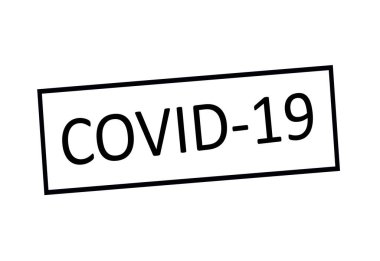 Covid-19 siyah mürekkep damgası. Dünya çapında virüslerle savaşma kavramı. Siyah metinle yazılmış Covid-19 kelimesinin vektör illüstrasyonu