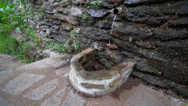 南スペインのミネラルウォーター源 噴水と壁は石とセメントで作られており ソースの周りに小さな植生があります — ストック動画