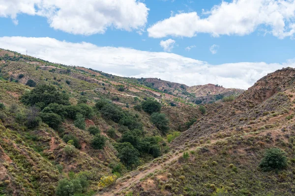 Paisaje Montañoso Con Vegetación Sur España Hay Árboles Cielo Está — Foto de Stock