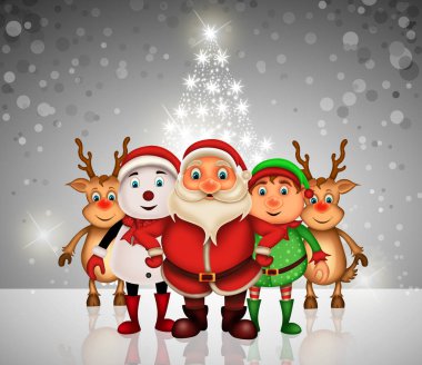  Merry Christmas mutlu Noel, santa rendeer neşeli ile Noel Baba ve Noel kar sahnede elvis