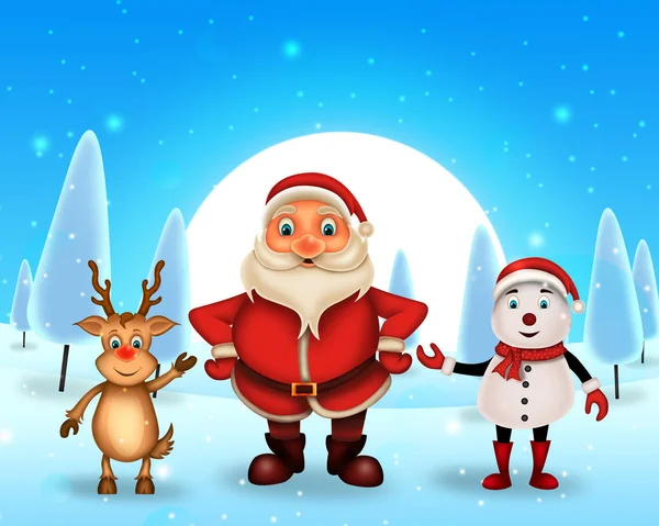 圣诞快乐 圣诞快乐 圣诞老人与伦德愉快 圣诞老人和猫王在圣诞节的雪景 — 图库照片