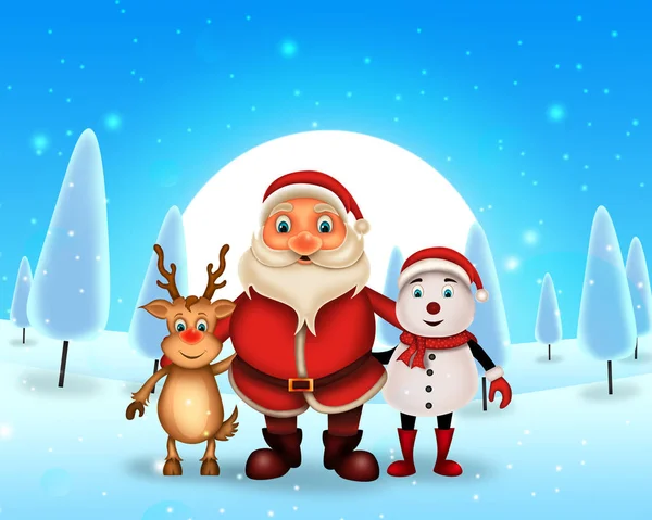   Merry Christmas mutlu Noel, santa rendeer neşeli ile Noel Baba ve Noel kar sahnede elvis