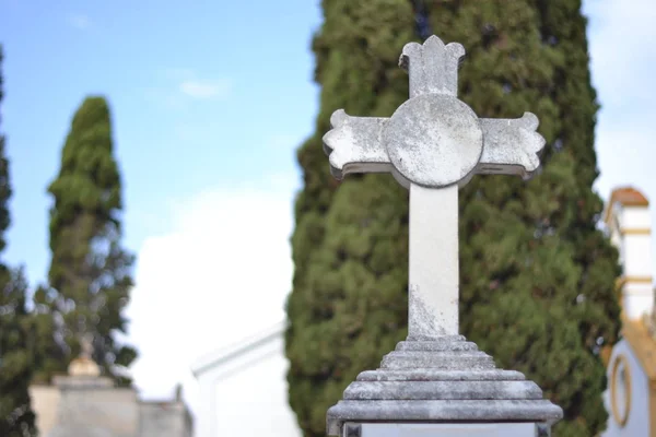 Каменный Крест Могиле Кладбище Лицензионные Стоковые Фото