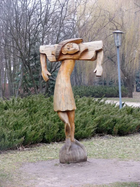Ξύλινο Άγαλμα Στο Πάρκο Χρόνια Νίκης Στην Πόλη Της Cherkasy — Φωτογραφία Αρχείου