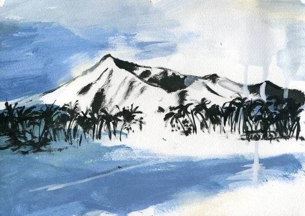 Hand painted acrylic abstract mountain landscape on paper