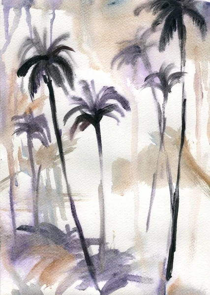 Ručně Malované Akrylové Palmy Dekorativní Krajina Papíře — Stock fotografie