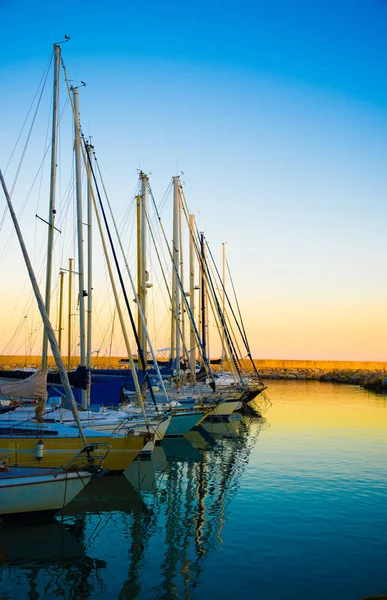 Overview Different Sailboats Marina Sunset Concept Using Port Mooring Boats — Stock Photo, Image