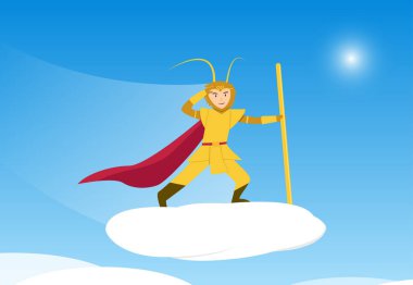 Wukong, maymun kral bulut gökyüzü için vektör sanat seyahat üzerinde güneş