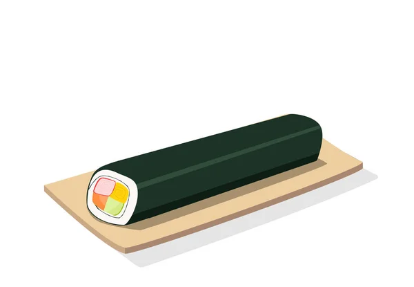 Rouleau Sushi Sur Plaque Bois Design Art Vectoriel Isolé — Image vectorielle