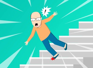 Old man falling from staircase, vector art design clipart