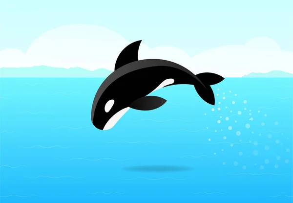 Ballena Asesina Saltando Mar Diseño Arte Vectorial Plano — Vector de stock