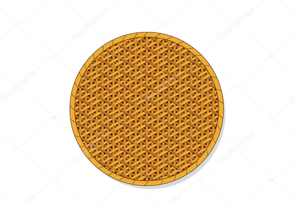 Top view, Isolated Circle rattan tray, vector art 